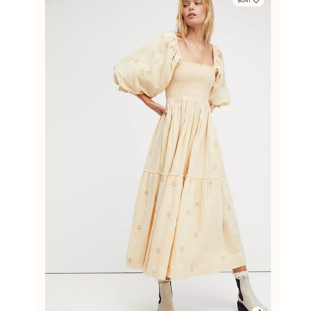 Free People Dahlia embroidered smocked maxi dress